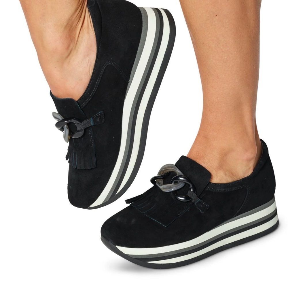 SOFTWAVES women cadie sneaker in black suede size 36.5